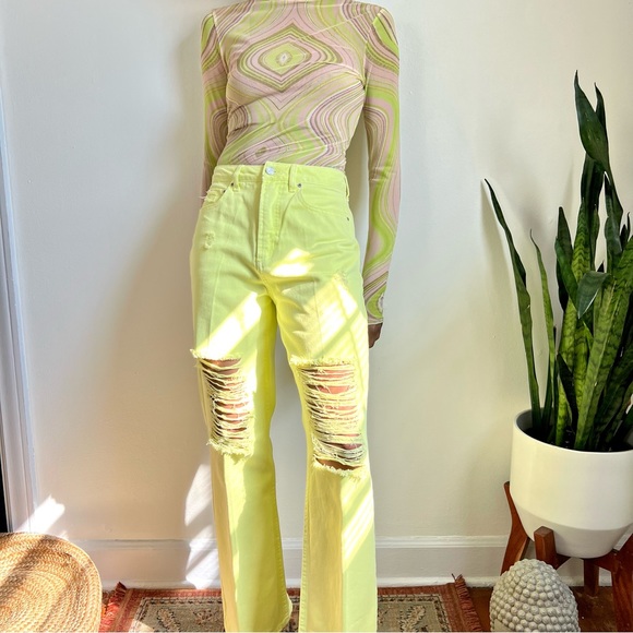 AFRM Sunny Lime Oden Distressed High Waist Wide Leg Jeans - NEW - Picture 2 of 7